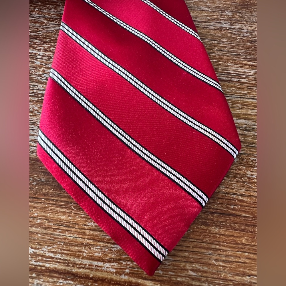 Bugatti Tie Red with White and Black Stripes 100% Silk